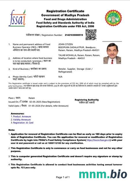 Indie Madhya Pradesh świadectwo rejestracji Word i PDF szablon